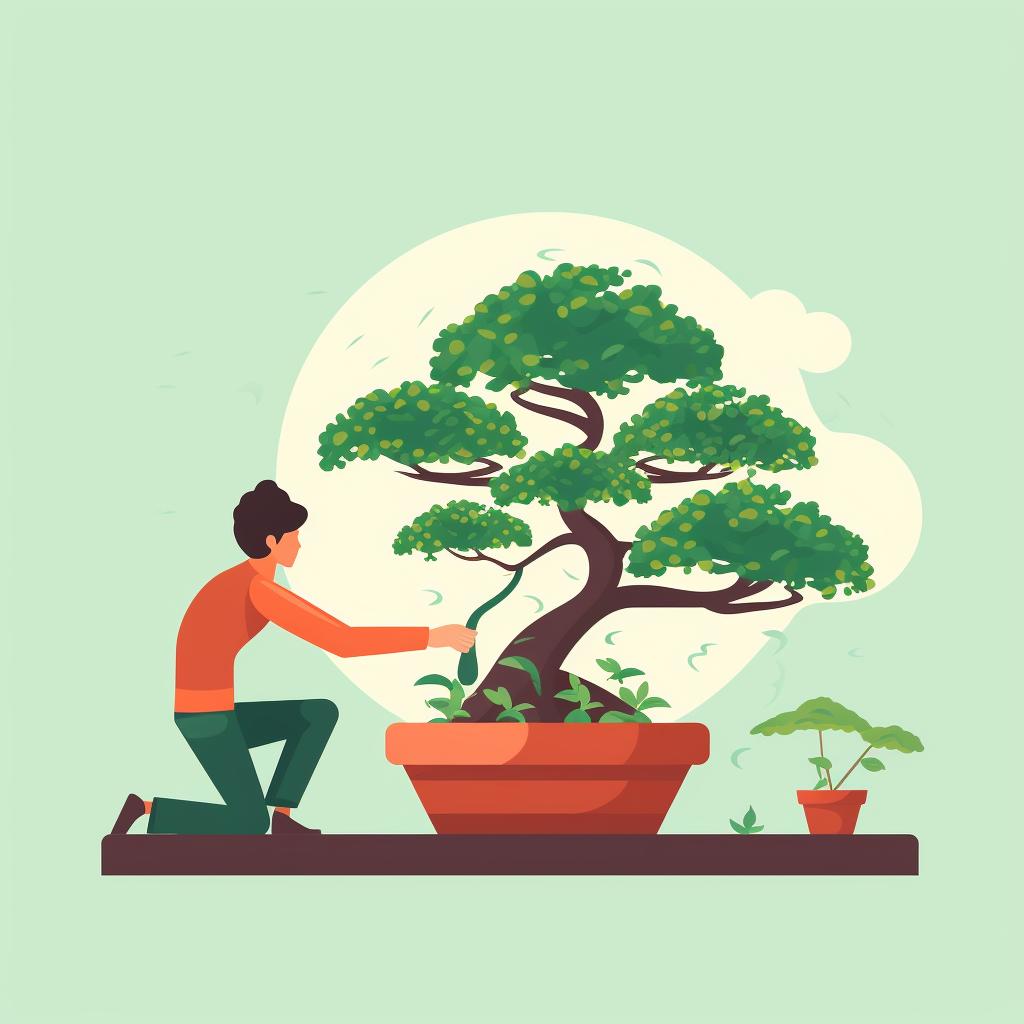 A bonsai tree being fertilized