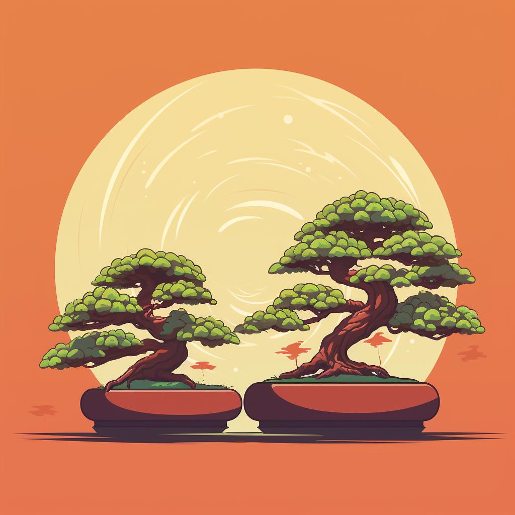 Bonsai trees basking in indirect sunlight